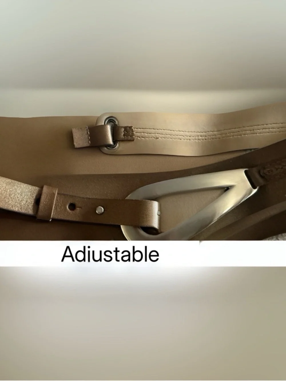 Coldwater Creek Genuine Metalic Bronzed Leather Teardrop Buckle Belt – Size LG